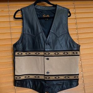 Scully unique 100% leather vest with two slim strips of knit accents (OL)